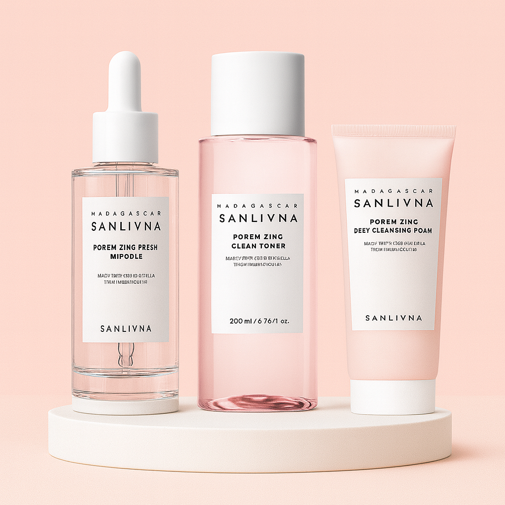 SANLIVNA Madagascar Trio Poremizing – Ampoule Fresh, Toner & Cleansing Foam