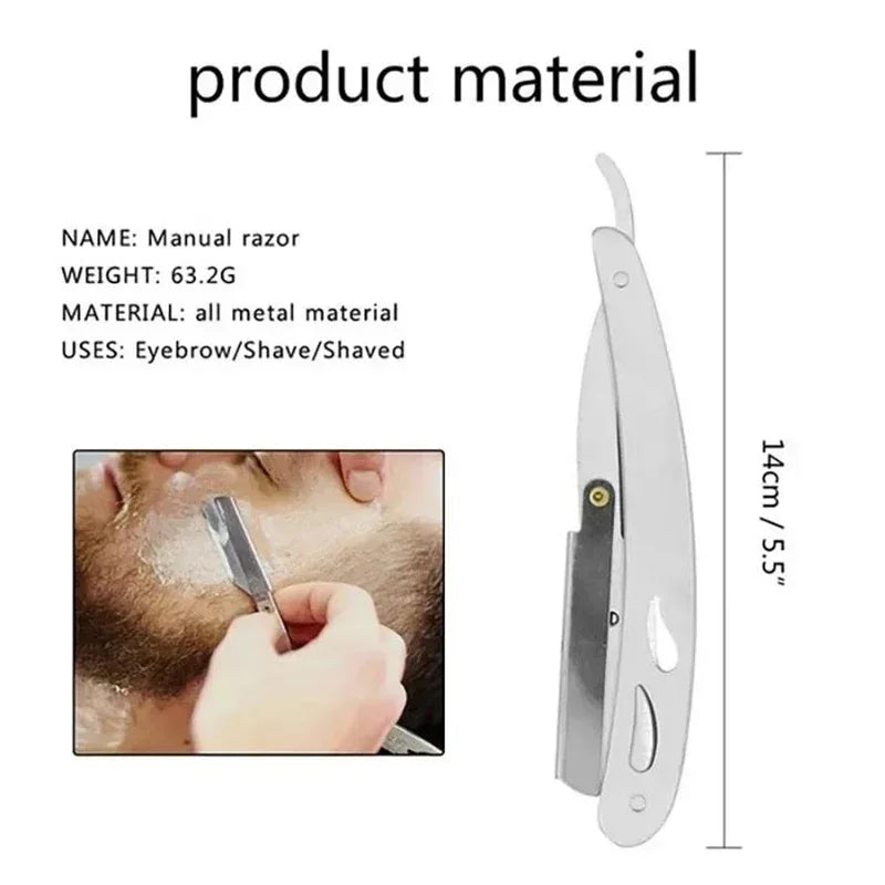 Rasoir de Barbier Professionnel Shavette – Rasoir Droit en Acier Inoxydable avec Lames Interchangeables