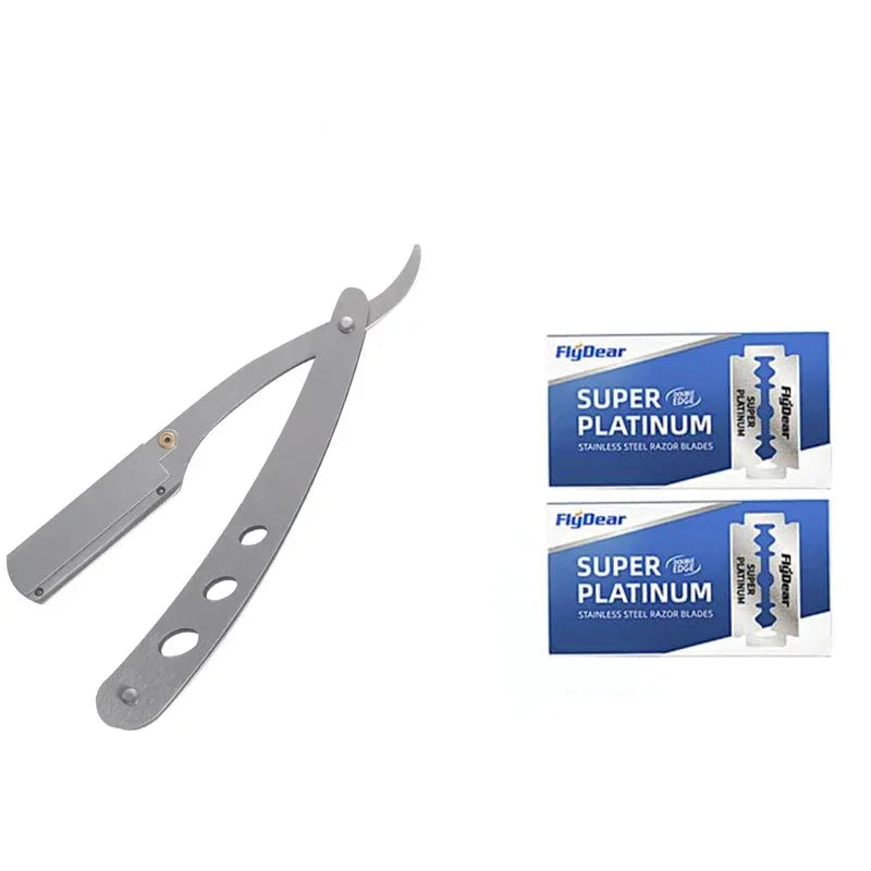 Rasoir de Barbier Professionnel Shavette – Rasoir Droit en Acier Inoxydable avec Lames Interchangeables