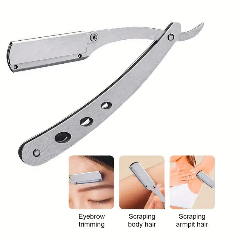 Rasoir de Barbier Professionnel Shavette – Rasoir Droit en Acier Inoxydable avec Lames Interchangeables