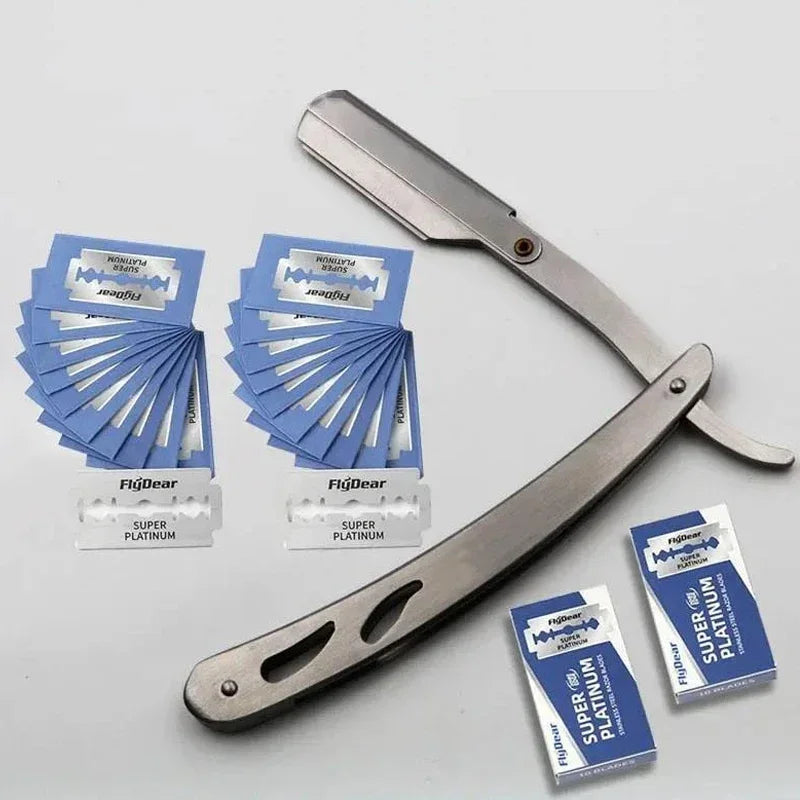 Rasoir de Barbier Professionnel Shavette – Rasoir Droit en Acier Inoxydable avec Lames Interchangeables